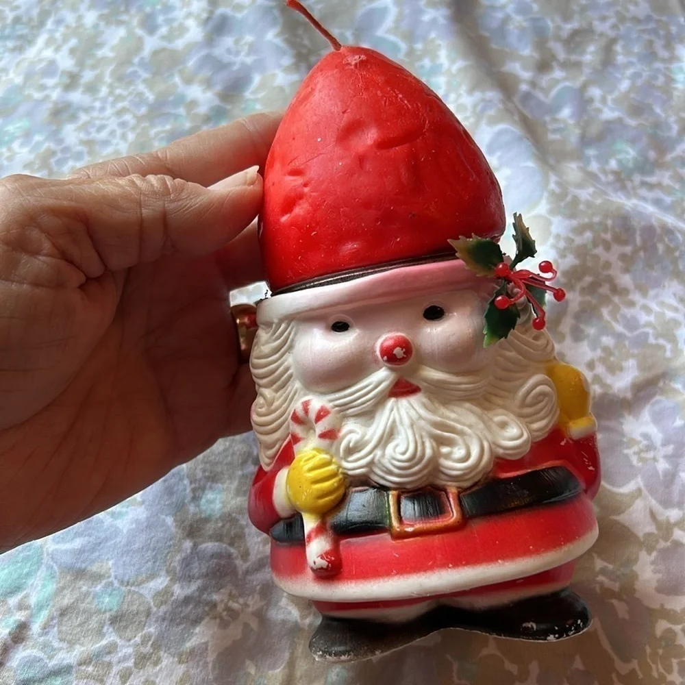 Santa Claus Vintage Plastic Figurines with Candle Hats